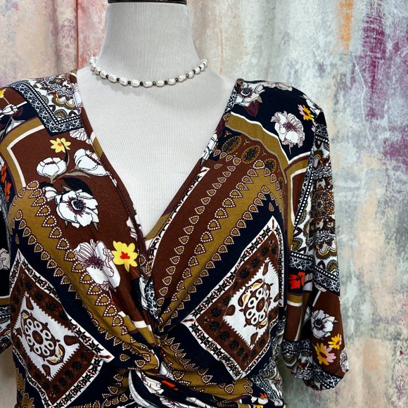 ๐Bodyflirt Retro Design Midi Soft Flowing Fabric Short Sleeves Viscose Dress - Picture 3 of 15